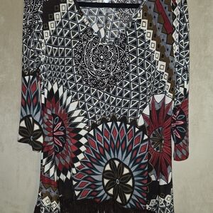 Honeyme Black and Red Geometric Blouse